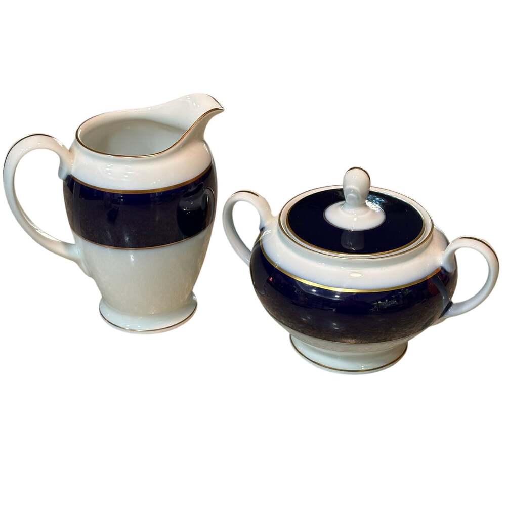Rosenthal Classic Rose Claudine Cobalt Blue Creamer & Covered Sugar Bowl